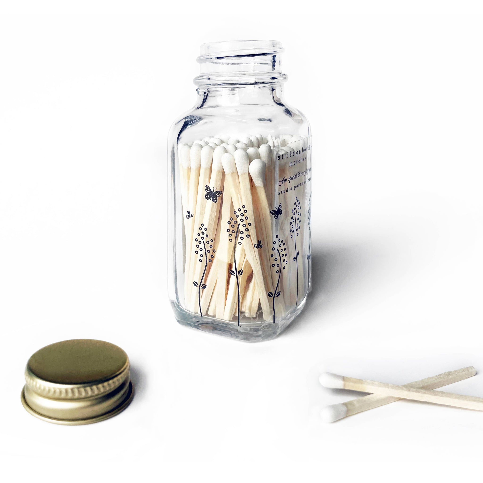 Wildflower 2" White Match Jar | Pretty Glass Match Holder