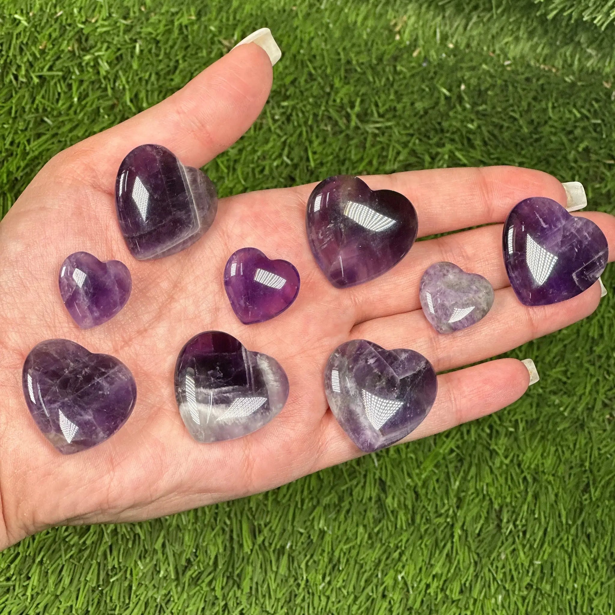 Amethyst Crystal Hearts, Big 1.25 inch & Small 0.75 inch