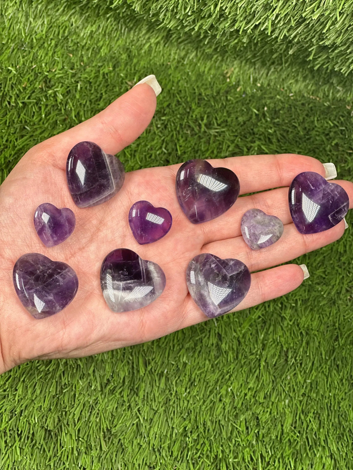 Amethyst Crystal Hearts, Big 1.25 inch & Small 0.75 inch