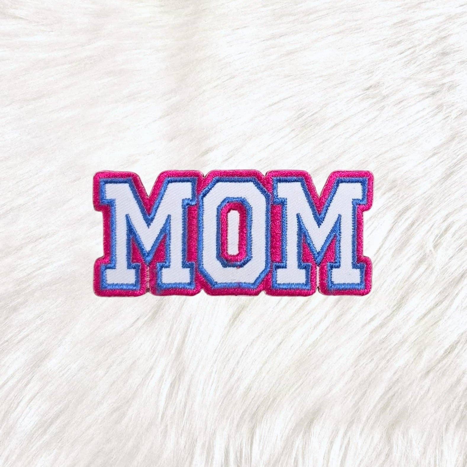 Mom Blue Pink Embroidery Iron On Patch