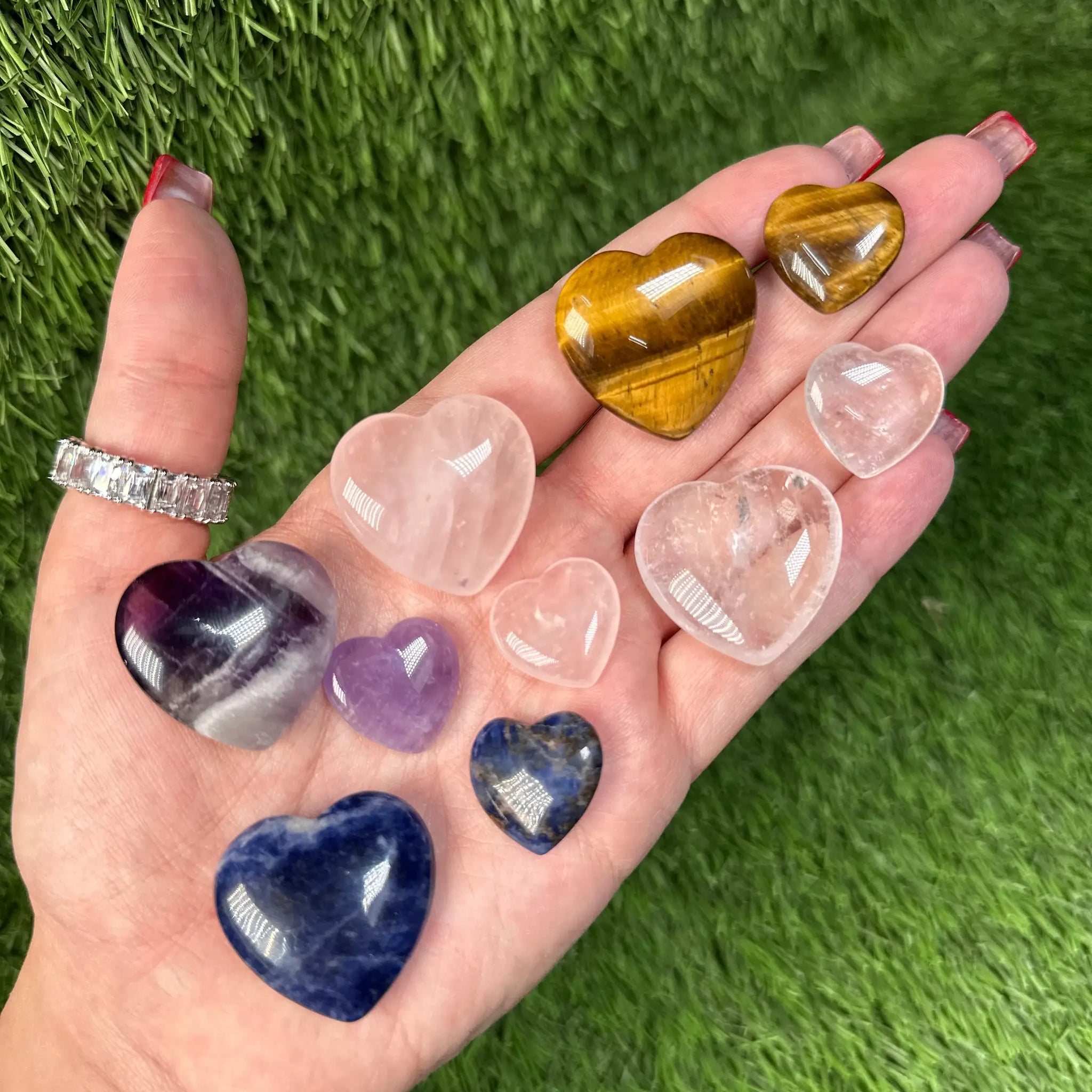 Amethyst Crystal Hearts, Big 1.25 inch & Small 0.75 inch