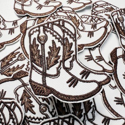 2" Cowboy Boots in BROWN  -  Embroidered Hat Patch