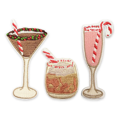 Holiday Cocktails Iron-On Patch Set | Christmas Patches
