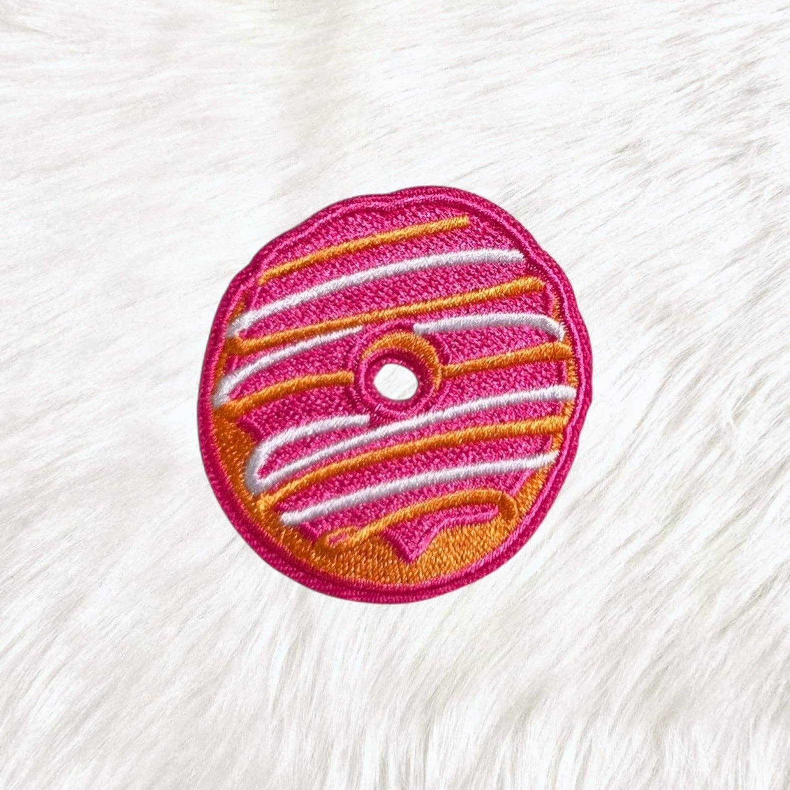 Donut Pink Drizzle Drip Embroidery Iron On Patch