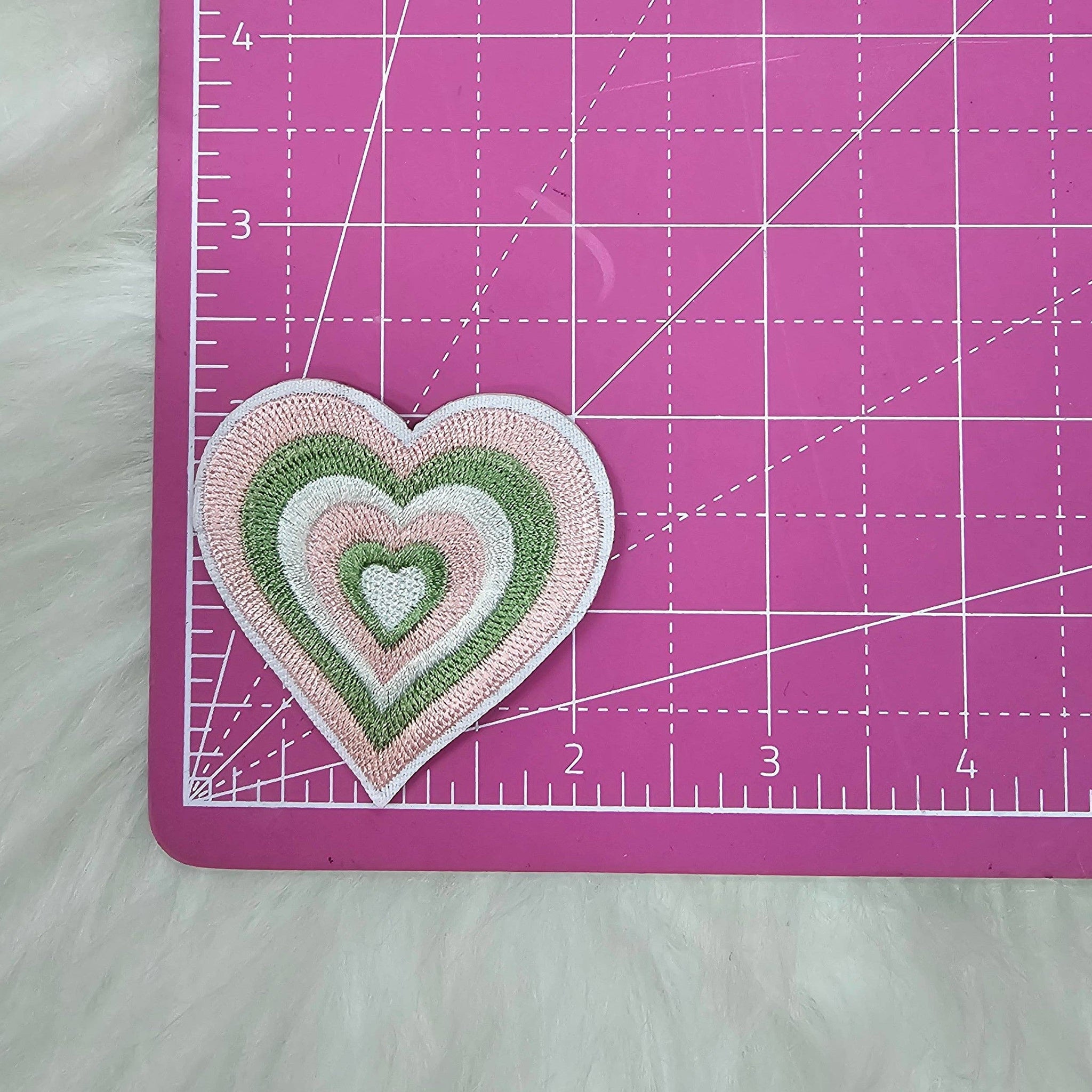 Pastel Green Pink and White Heart Embroidery Iron On Patches