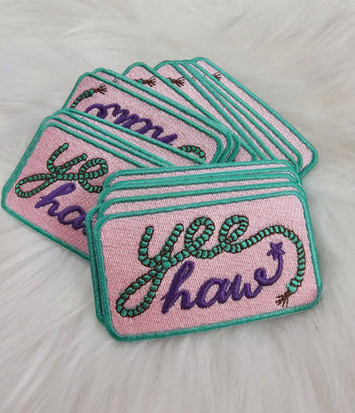 'Yeehaw' Turquoise Rope Western Embroidery Iron On Patch