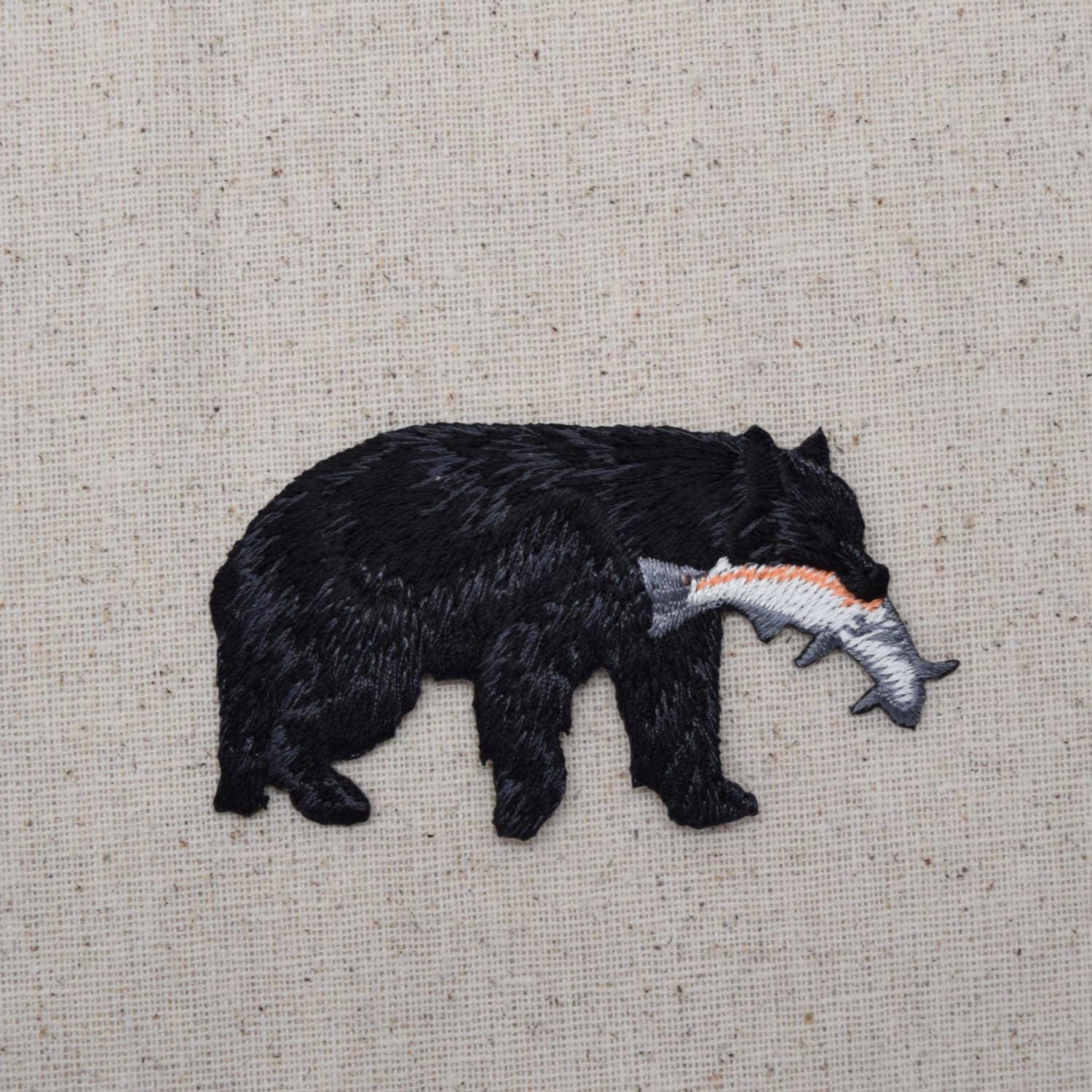 Black Bear Catching Fish, Rainbow Trout Iron on Patch