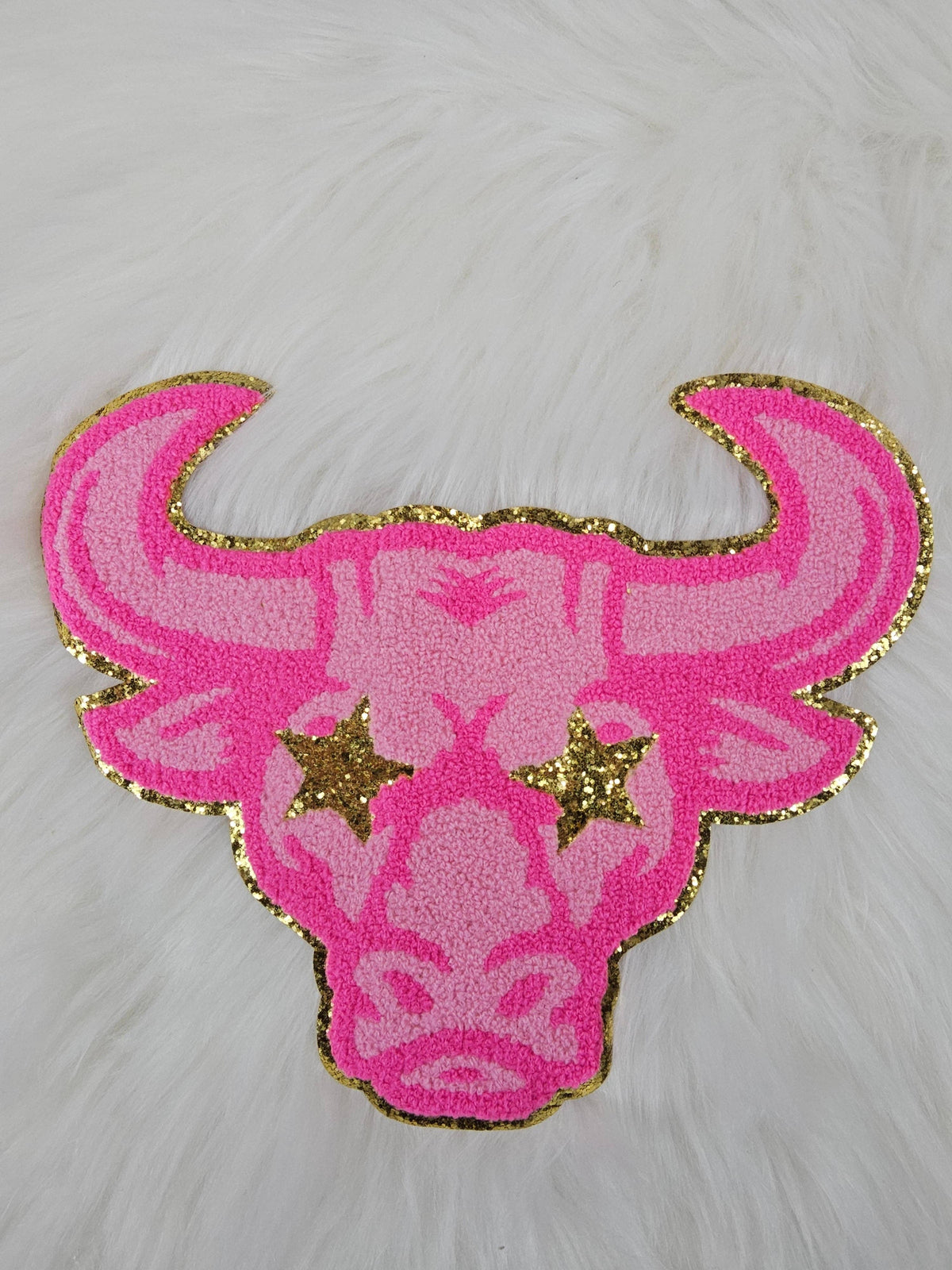Hot Pink Bull Longhorn Cow Mascot with Gold Star Eyes Large