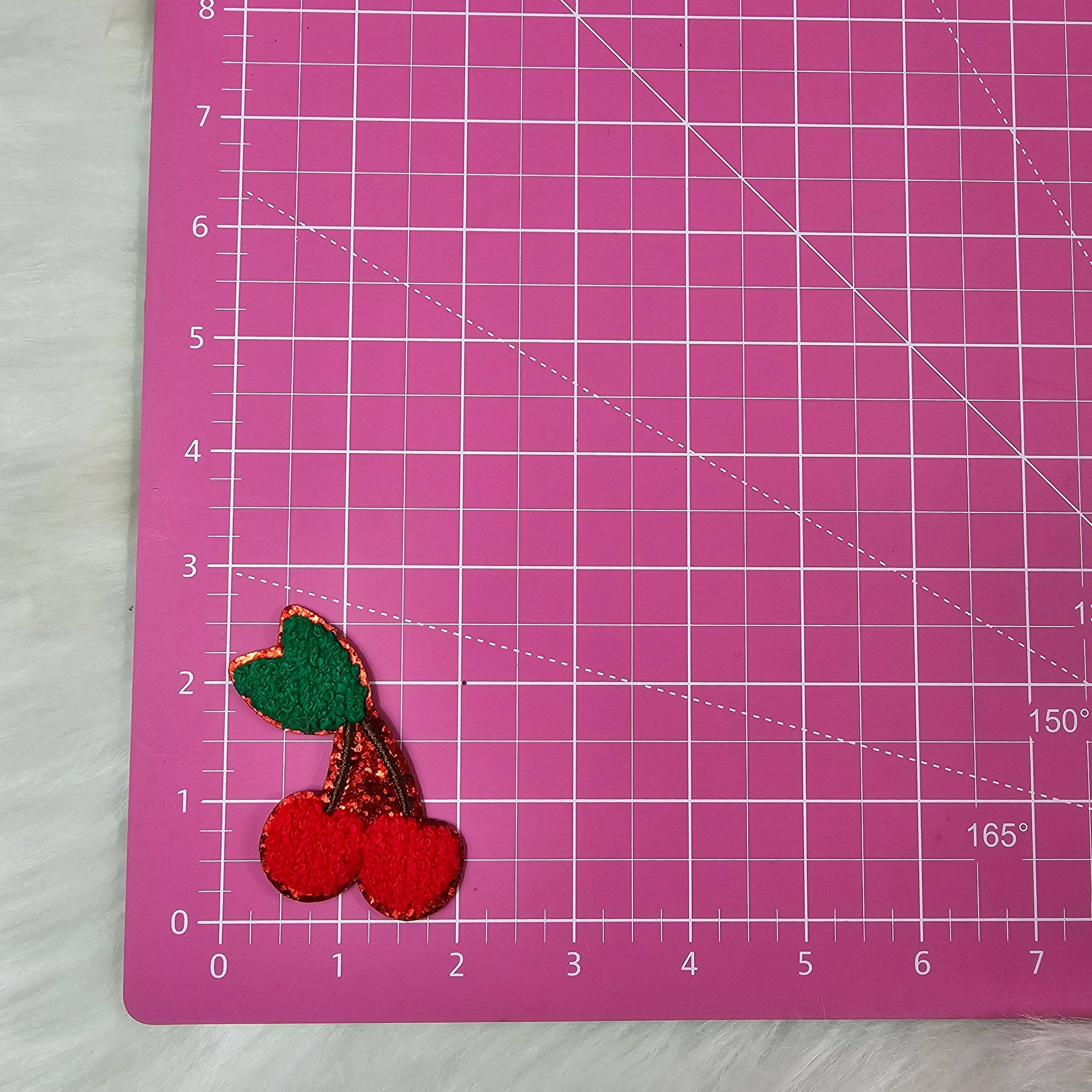 Cherry Chenille with Red Glitter Iron On Patch
