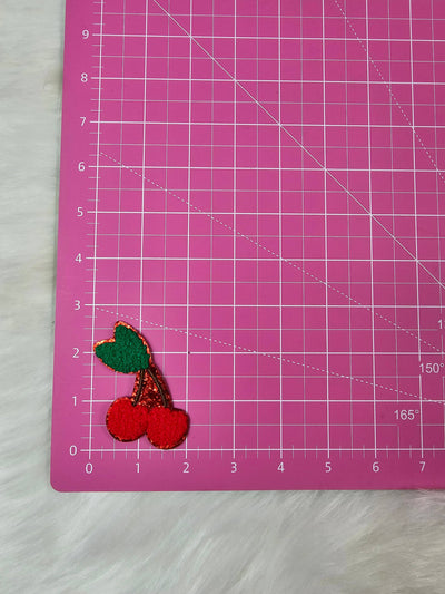 Cherry Chenille with Red Glitter Iron On Patch