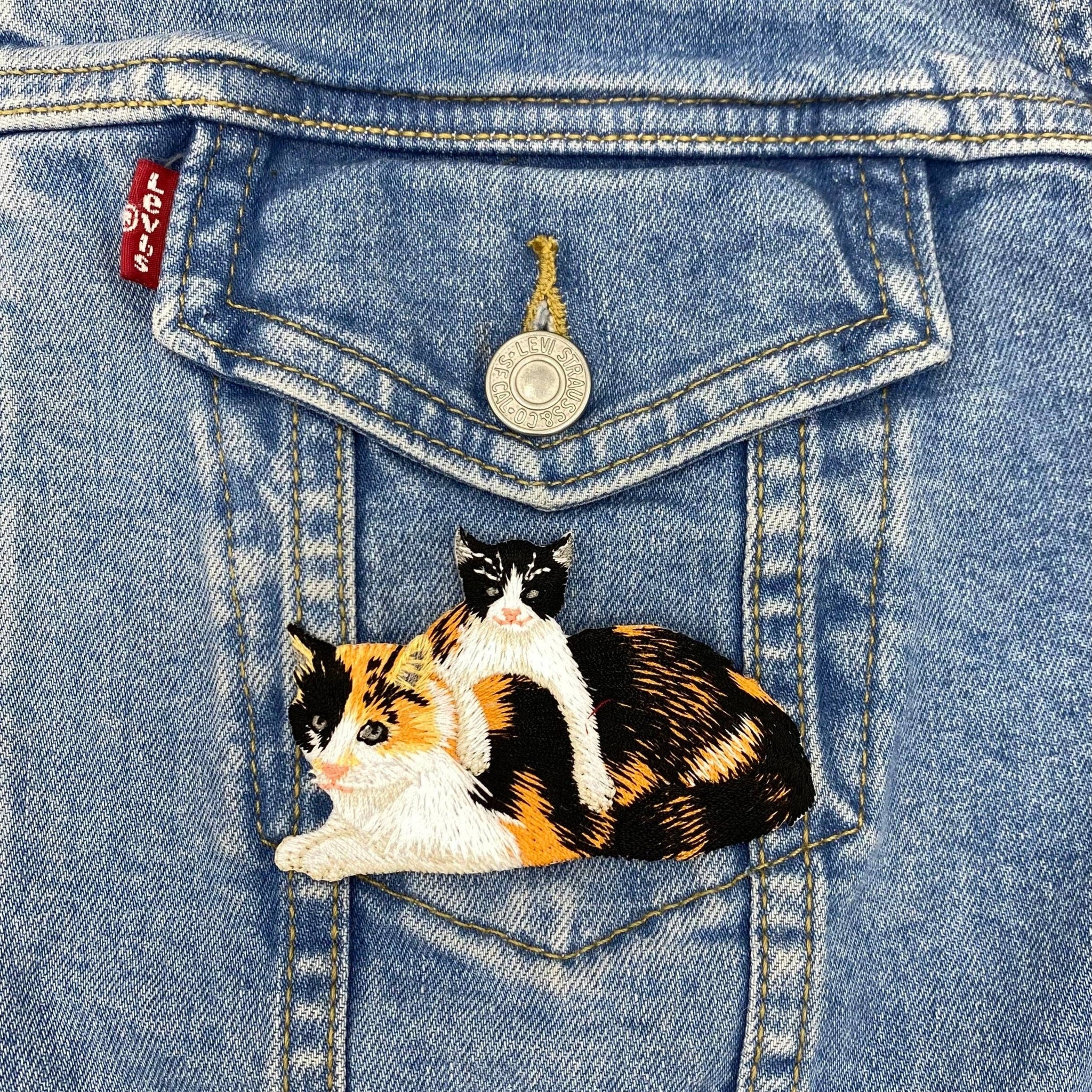Calico, Mother Cat and Kitten, Pets, Animals, Embroidered, Iron on Patch