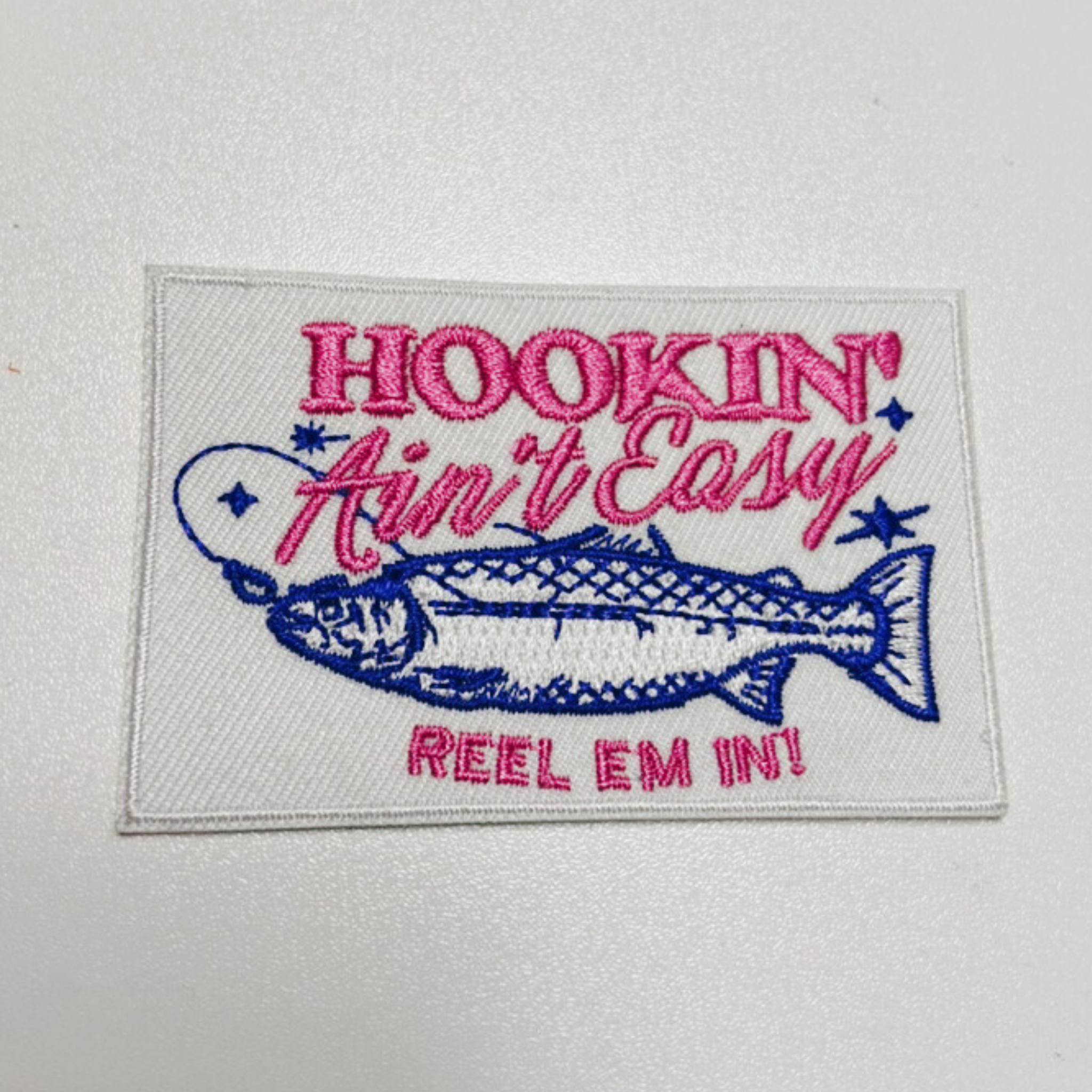 3" Hookin Aint Easy ( Fishing) -  Embroidered Hat Patch