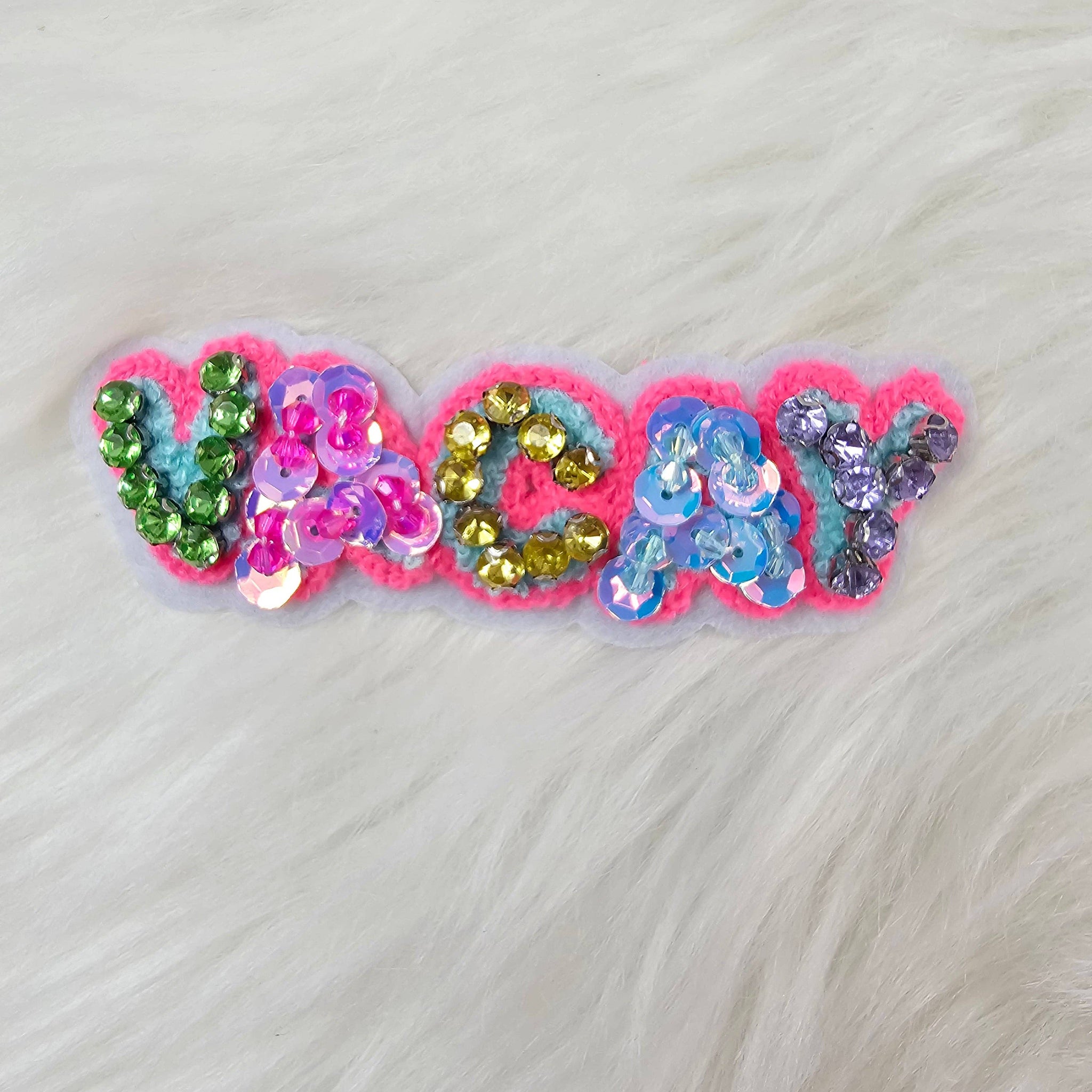 'VACAY' Rhinestone and Beaded Sequin Chenille Iron-on Patch