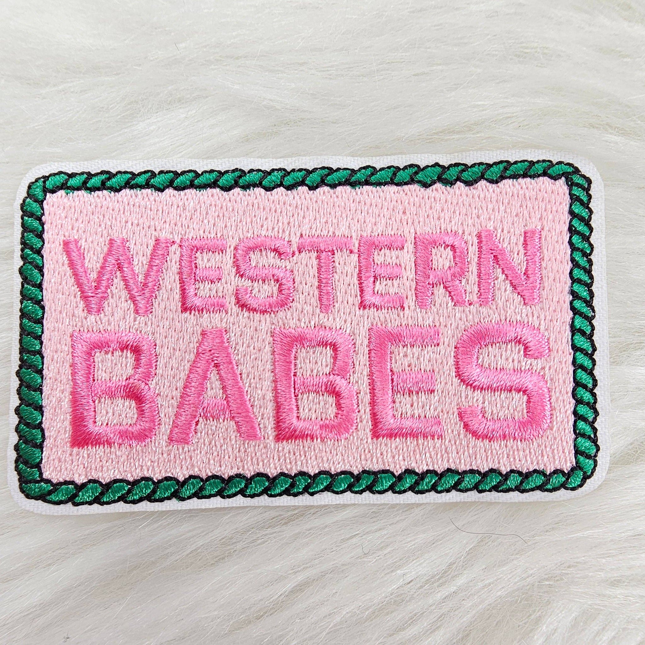 'Western Babes' Rope Pink and Green Embroidery Iron On Patch