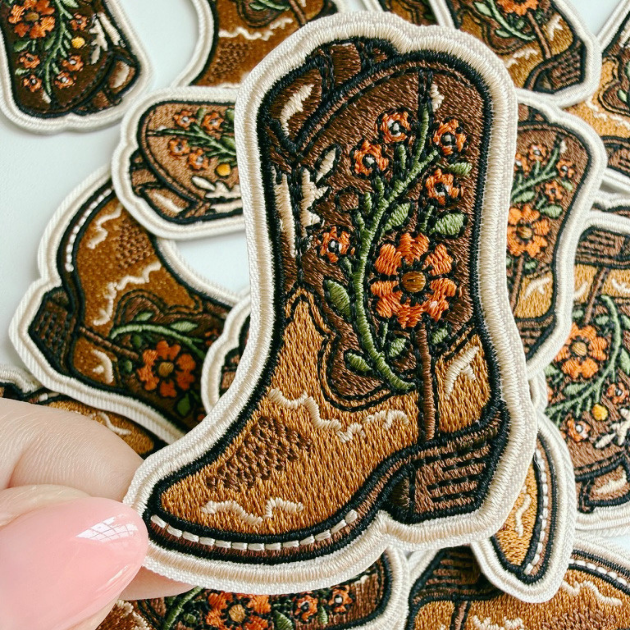 2.5" Floral Cowboy Boots -  Embroidered Hat Patch