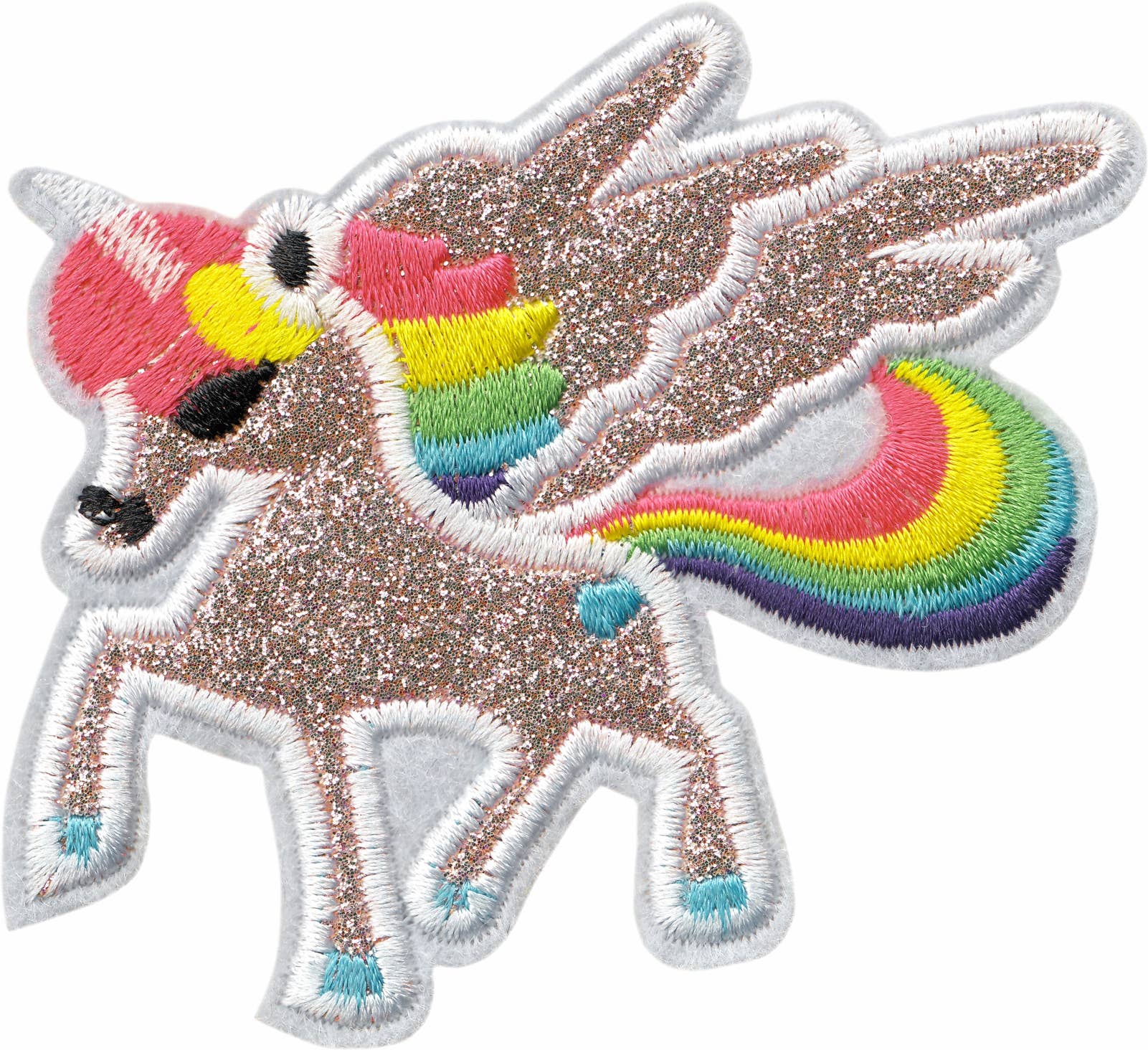 Patch - Unicorn - GLITTERY PINK With A Rainbow Mane - 3.25"