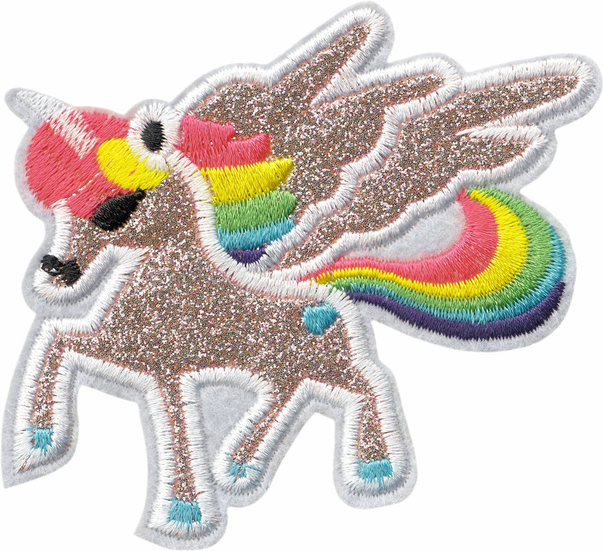 Patch - Unicorn - GLITTERY PINK With A Rainbow Mane - 3.25"