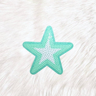 Outline Star Minty Green and White Sequin Iron On Patch