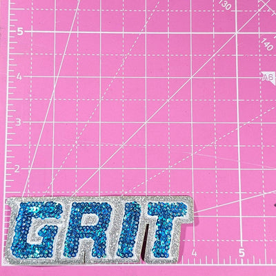 GRIT Sequin with Silver Glitter Small Iron On Patch