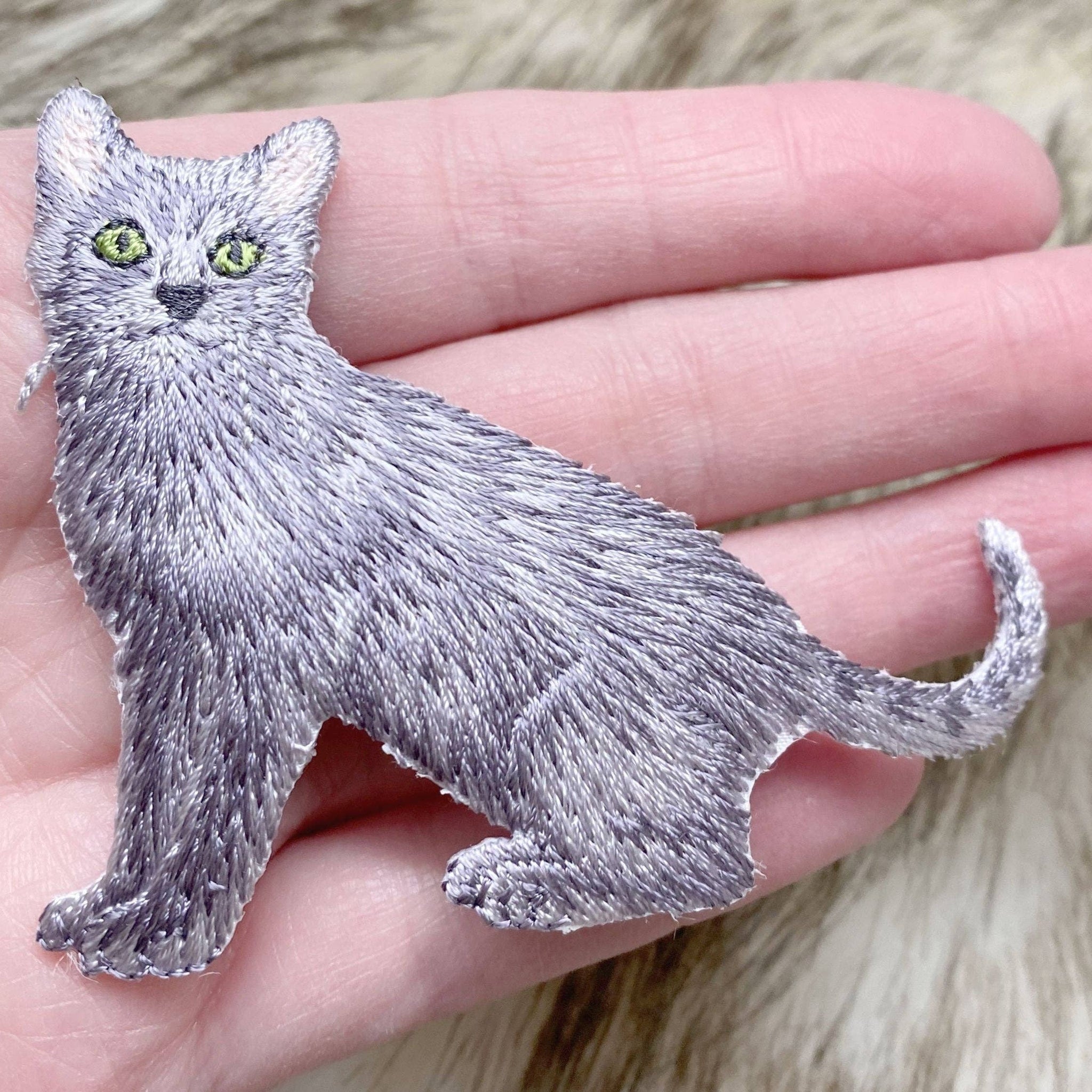 Gray Cat, Realistic, Full Body, Pets, Kitten, Embroidered, Iron on Patch