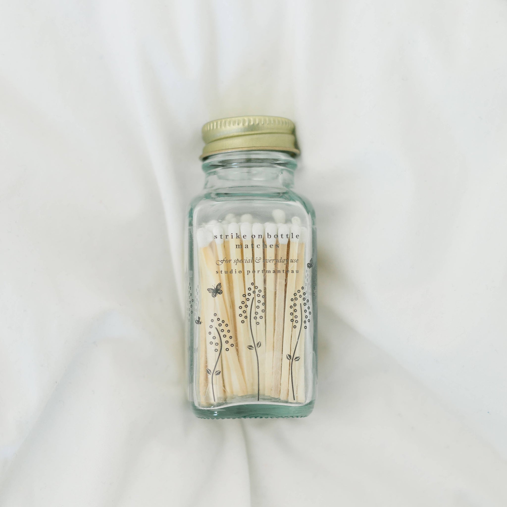 Wildflower 2" White Match Jar | Pretty Glass Match Holder