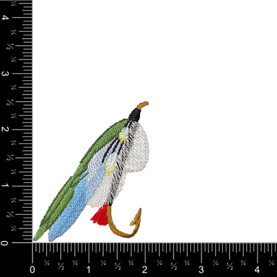3" Fishing Fly, Green/Blue, Lure Bait, Angling Iron on Patch
