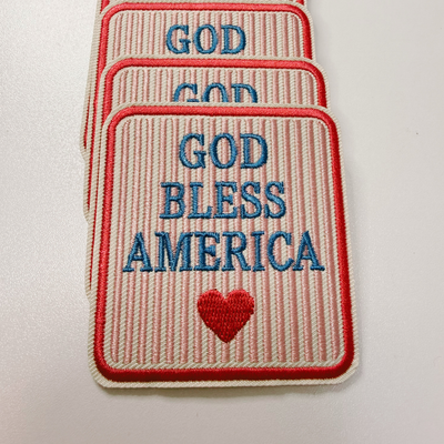 God Bless America (2.25" x 2.5") PINK -  Embroidered Hat Patch