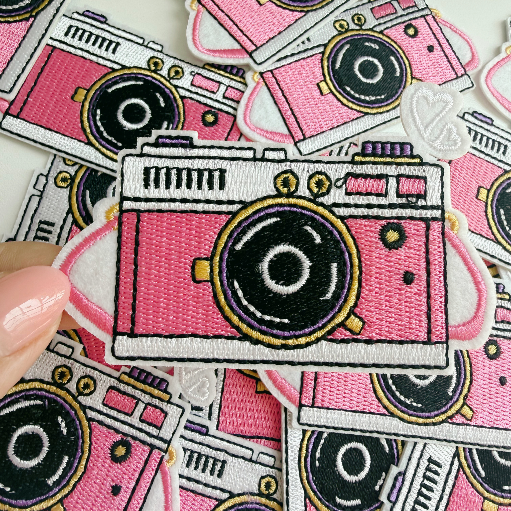 3" Camera in Pink -  Embroidered Hat Patch