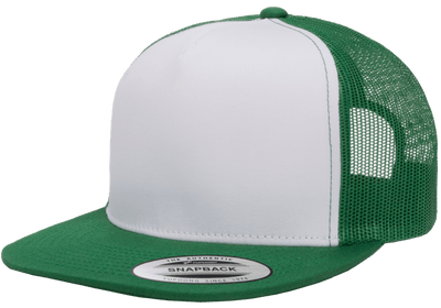 Yupoong 6006W Premium Trucker Snapback Hat, Flat Bill Cap with Mesh Back, White Front - YP Classics®