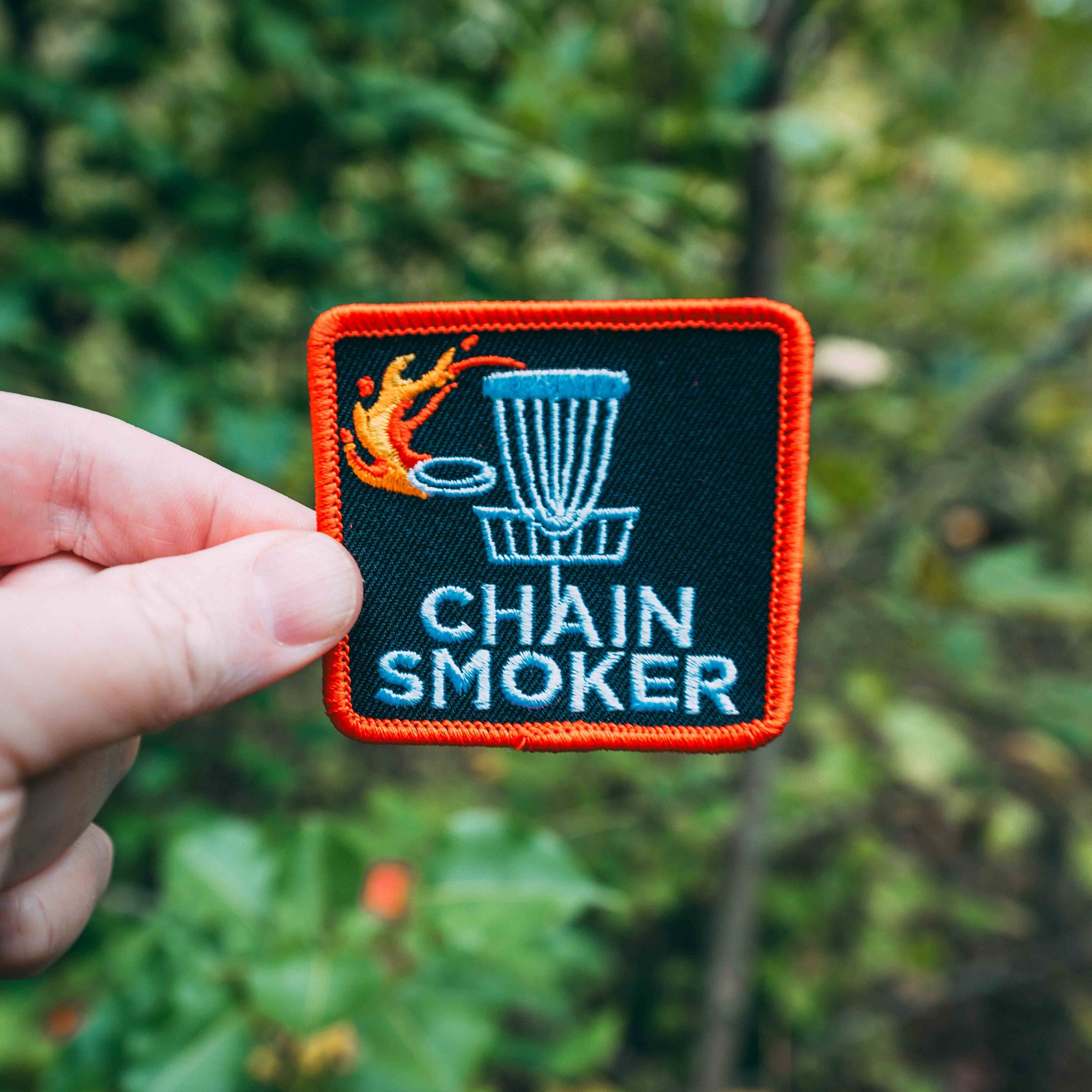Disc Golf Chain Smoker Embroidered Patch w/ Iron On Backing