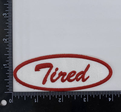 Tired in Oval Mechanic Style, Red, Embroidered Iron on Patch