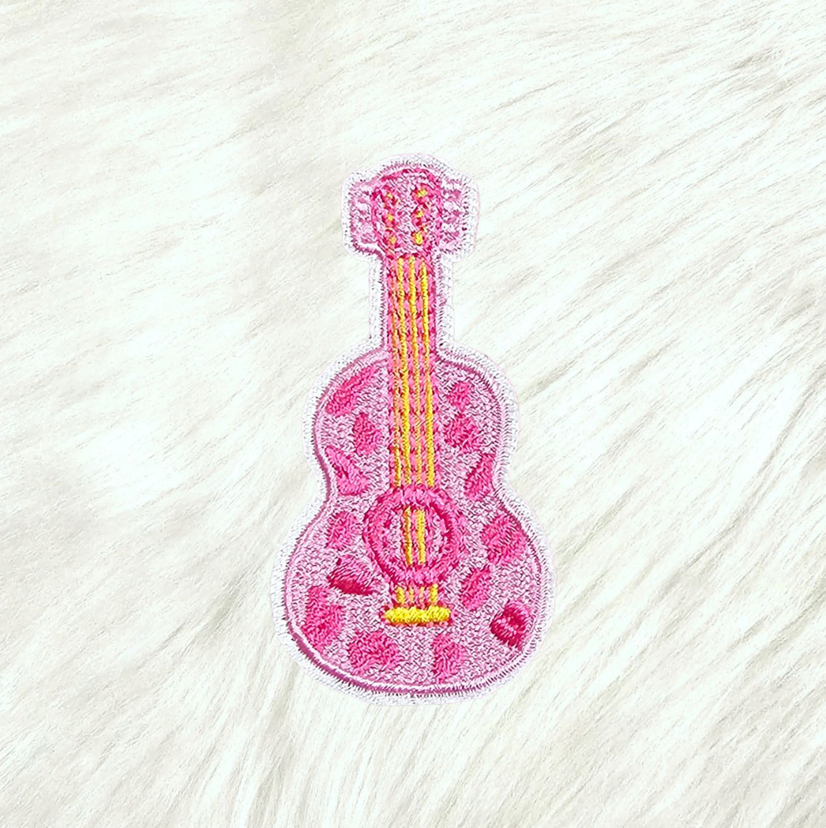 Guitar Pink Cow Print Embroidery On Patch