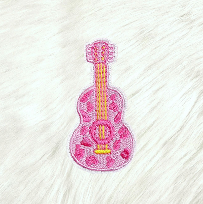 Guitar Pink Cow Print Embroidery On Patch