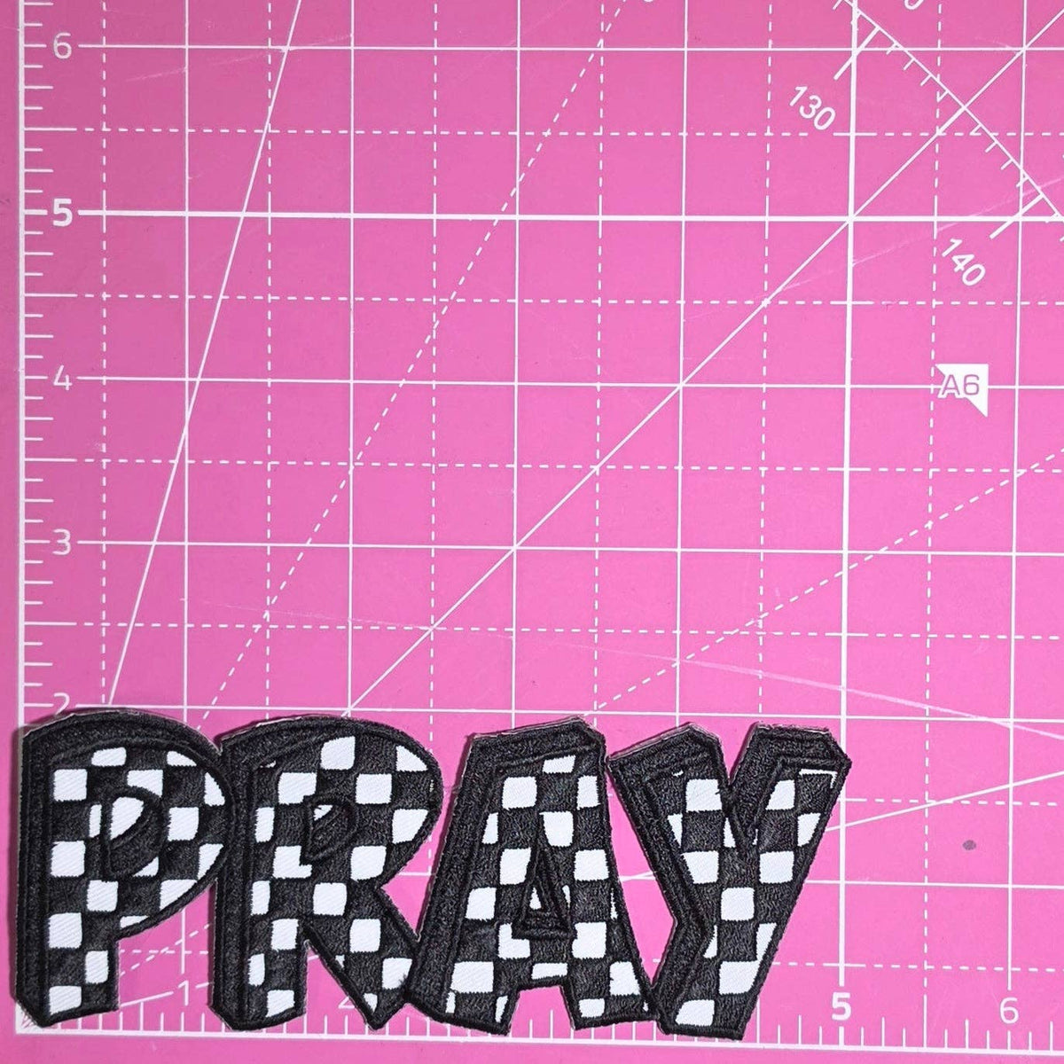 Pray Checkered Black and White Embroidery Iron On Patch