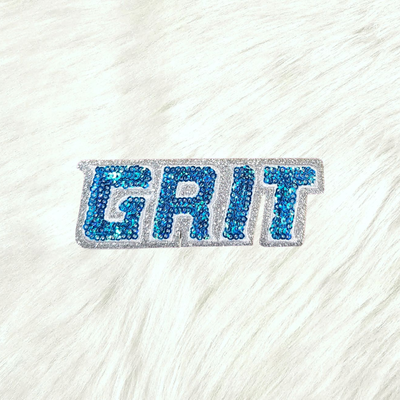 GRIT Sequin with Silver Glitter Small Iron On Patch