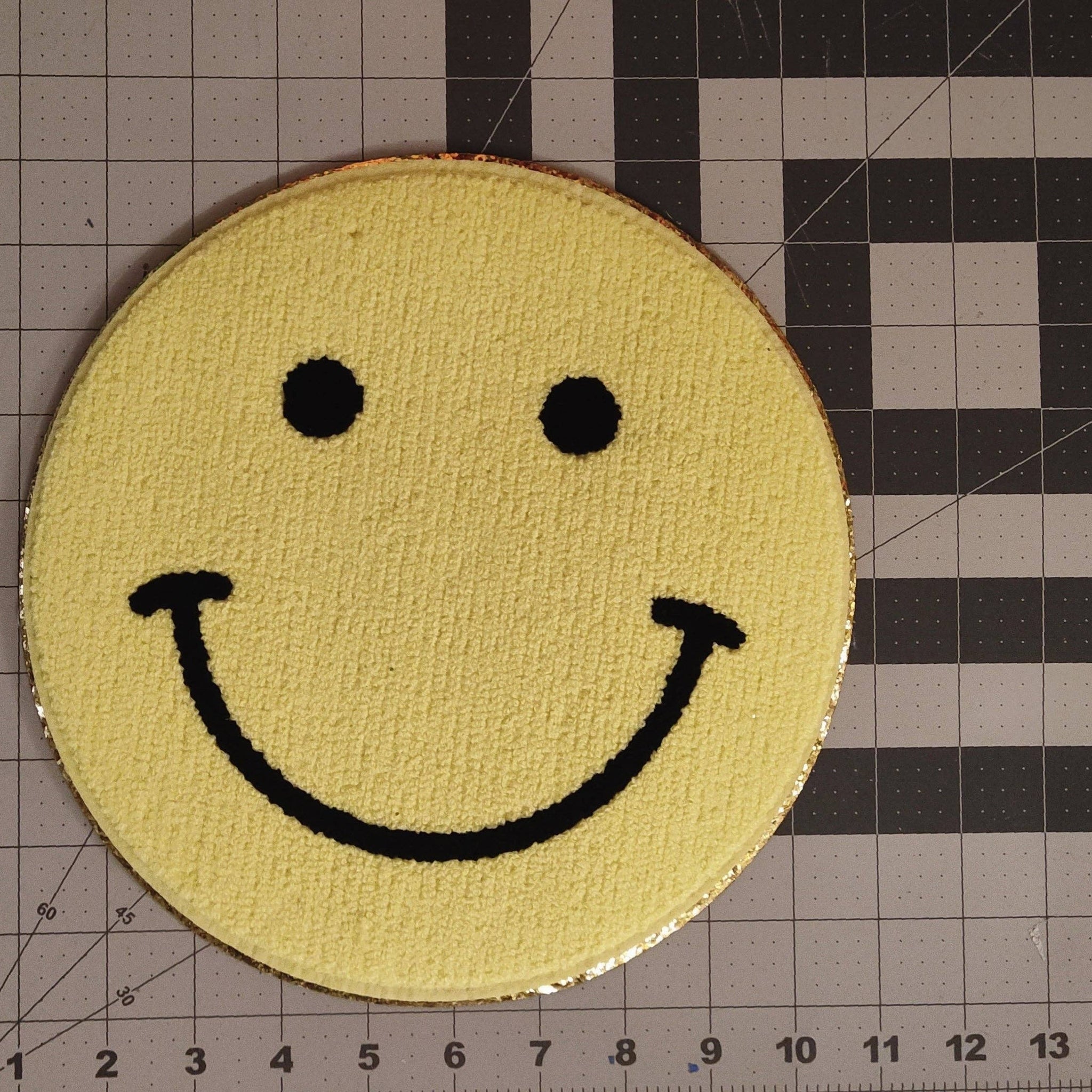 Large Smile Chenille Gold Glitter Iron On Patch
