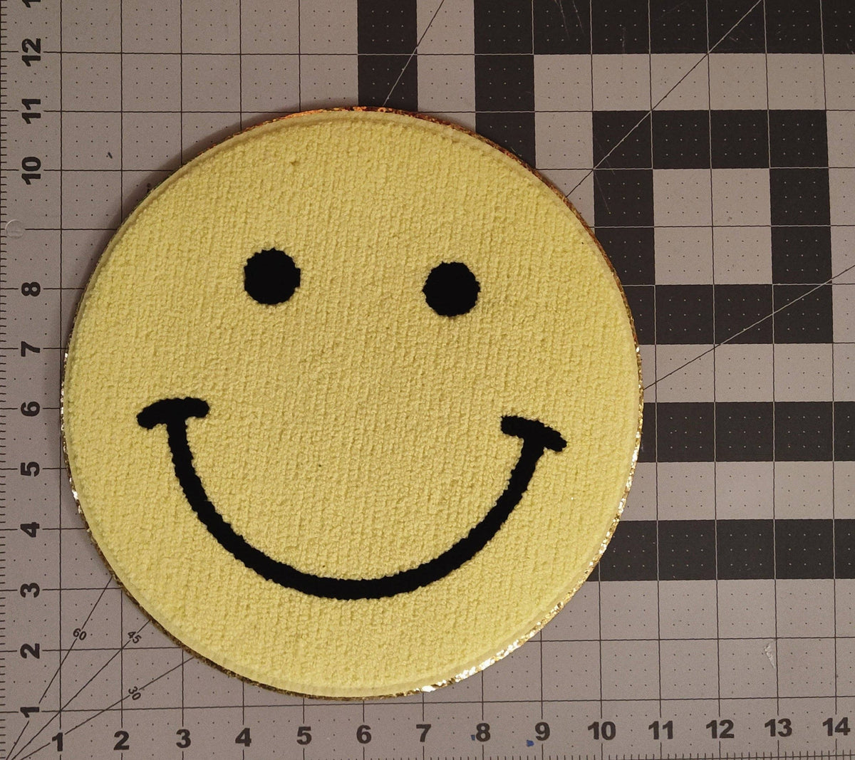 Large Smile Chenille Gold Glitter Iron On Patch