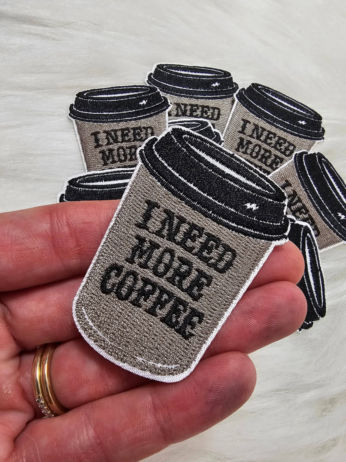 Small 'I Need More Coffee' Iron On  Embroidery Patch