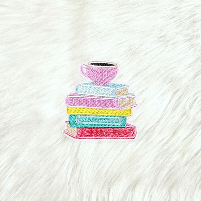 Books and Coffee Embroidery Iron On Patch