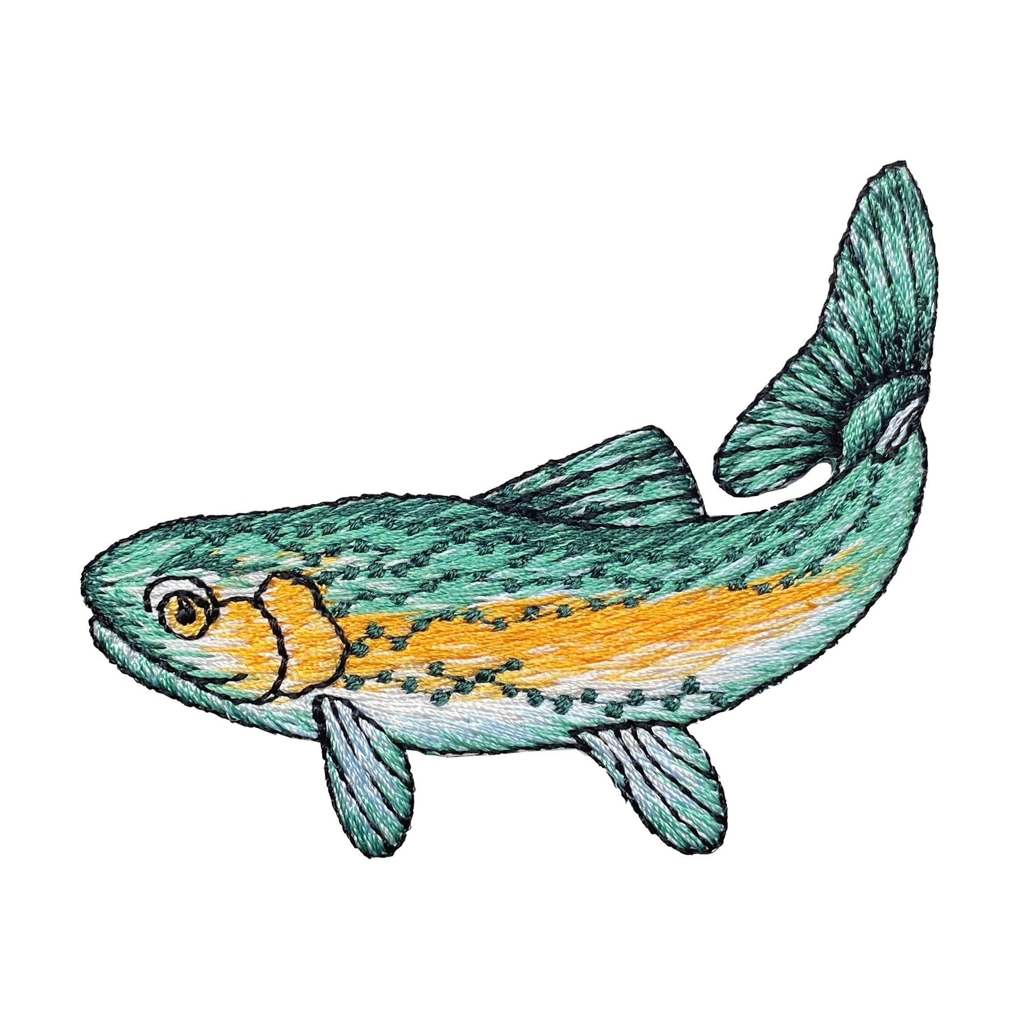 Trout Fish - Green Orange - Embroidered Iron on Patch
