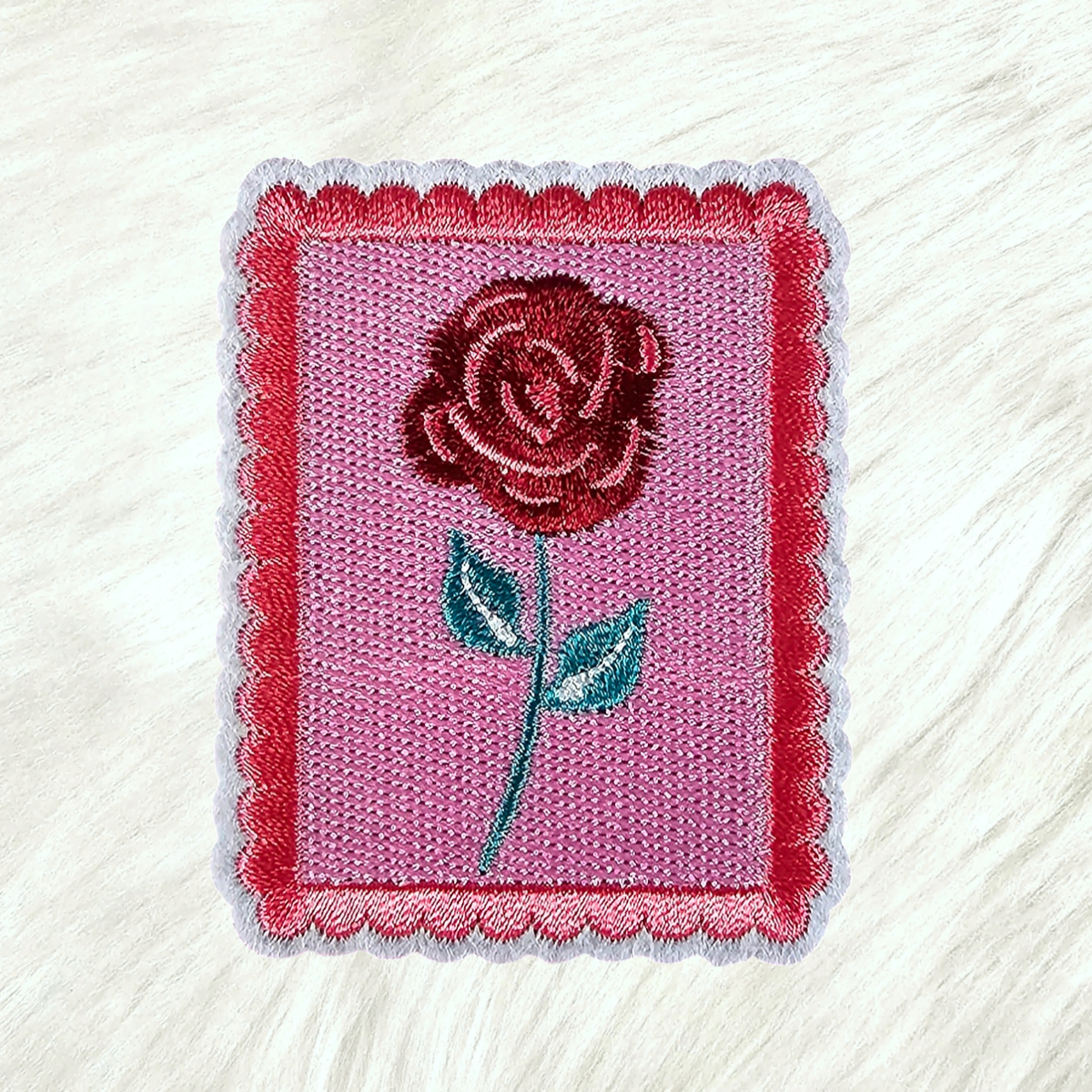 Red Rose Pink Stamp Vintage Embroidery Iron On Patch