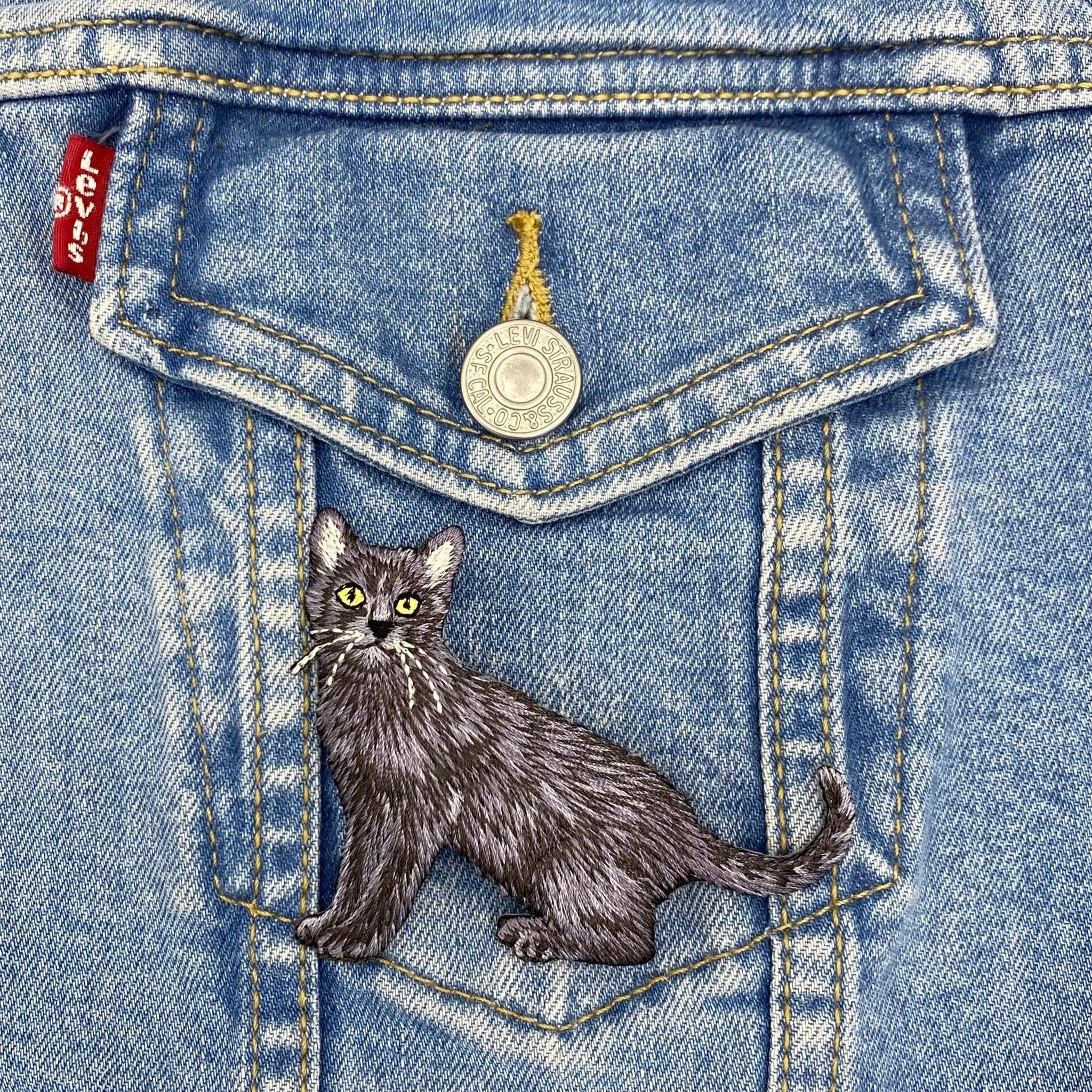 Black Cat, Realistic, Full Body, Pets, Kitten, Embroidered, Iron on Patch