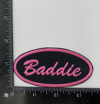 Baddie in Oval Black and Hot Pink, Embroidered, Iron on Patc