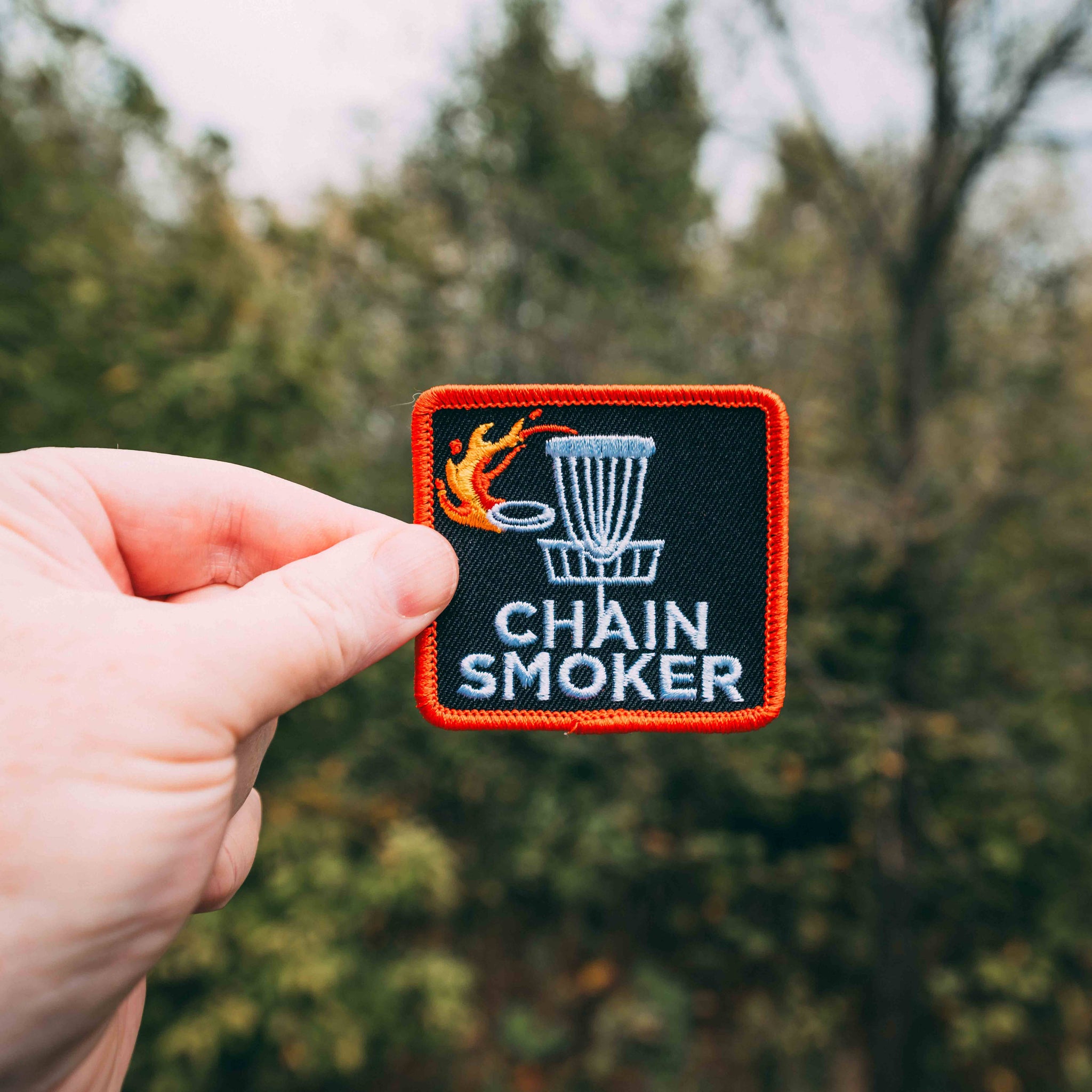 Disc Golf Chain Smoker Embroidered Patch w/ Iron On Backing