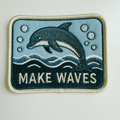 3.25" MAKE WAVES Dolphin  -  Embroidered Hat Patch