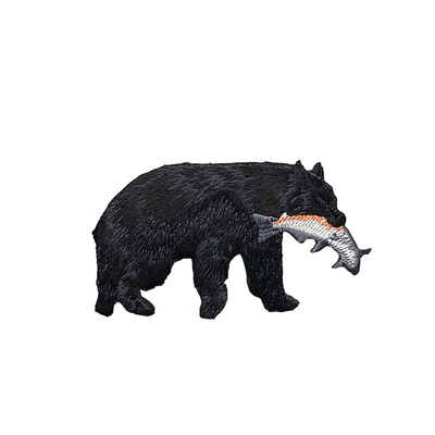 Black Bear Catching Fish, Rainbow Trout Iron on Patch