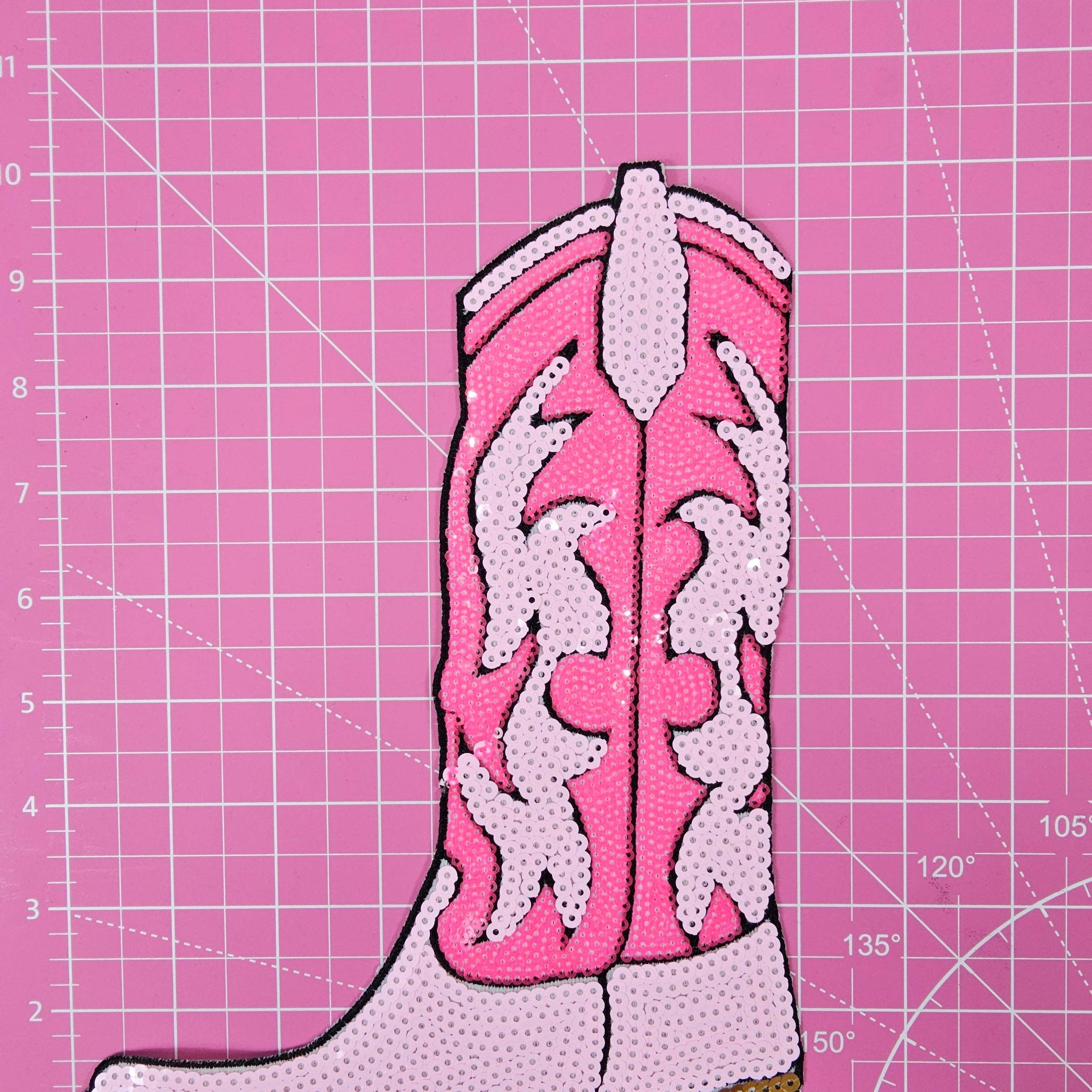 Pink Sequin Cowgirl Boots Iron-on Patch