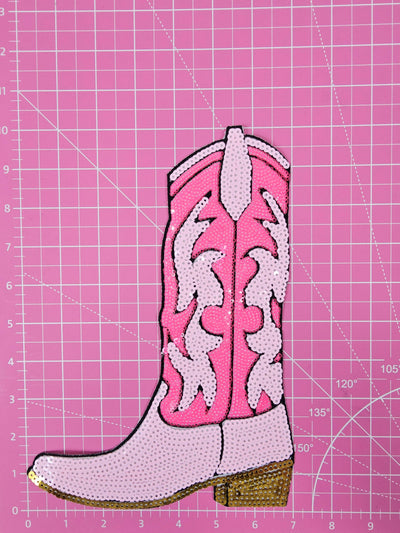 Pink Sequin Cowgirl Boots Iron-on Patch