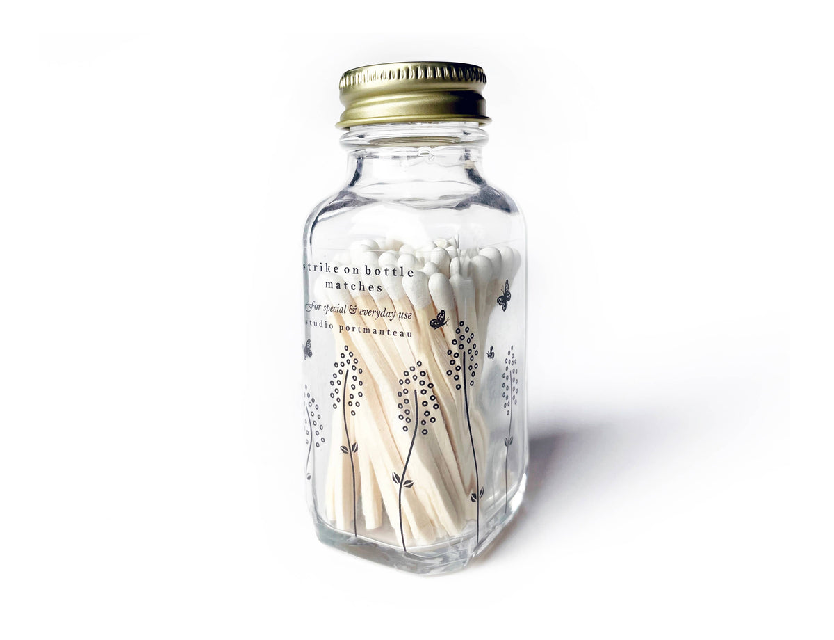Wildflower 2" White Match Jar | Pretty Glass Match Holder