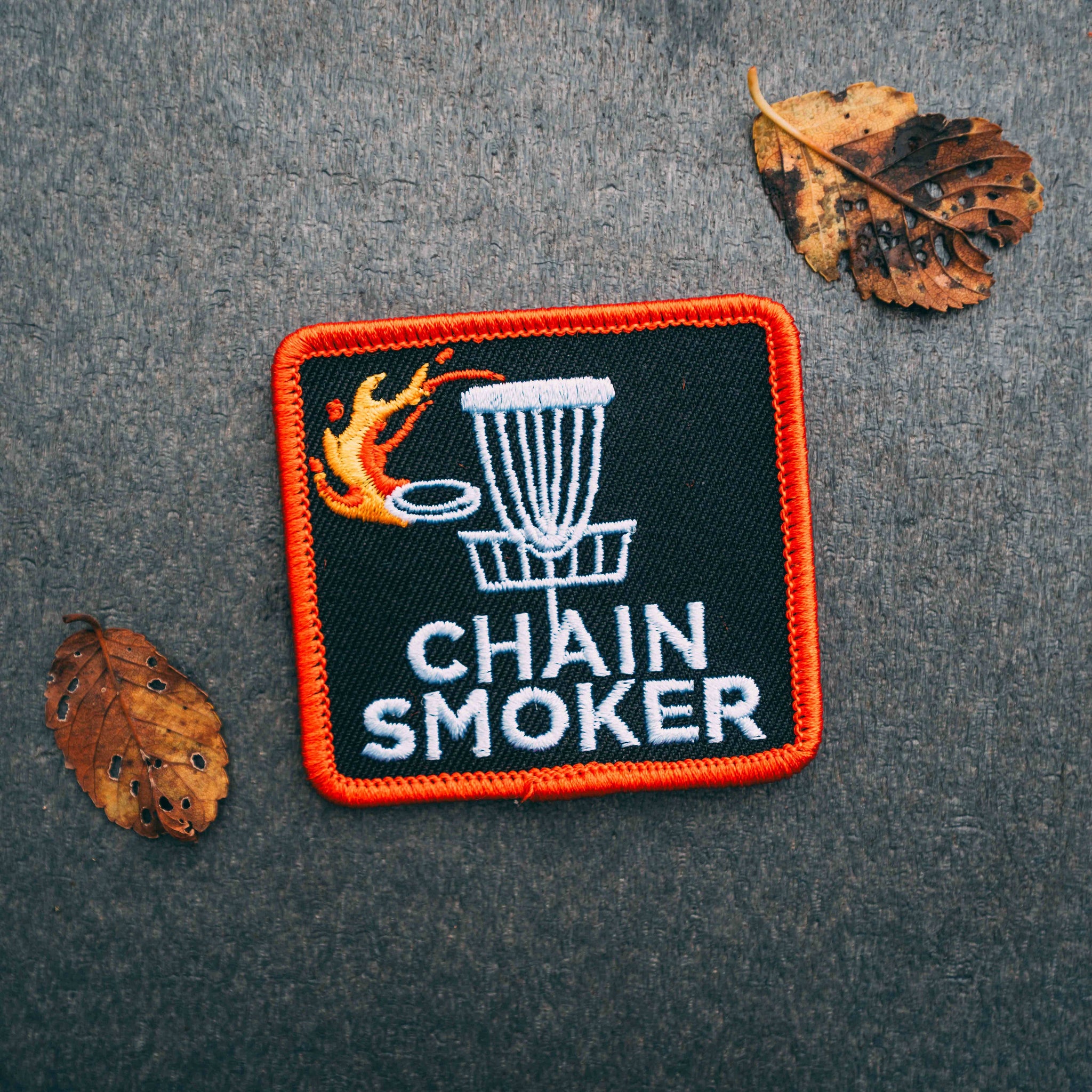 Disc Golf Chain Smoker Embroidered Patch w/ Iron On Backing
